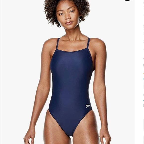 Speedo Navy Blue One Piece Swimsuit PowerFlex Flyback - Picture 1 of 8